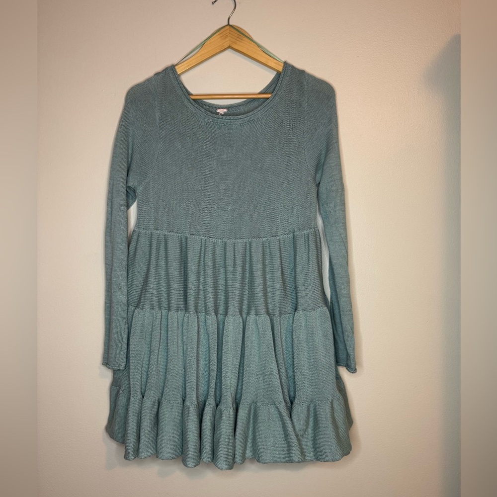 Free People Sage Knit Tiered Dress Small
